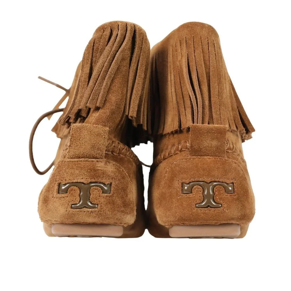 Tory Burch Sonoma Bootie Fringe Suede Brown Women's 5.5 Ankle Moccasins Boots - Picture 2 of 16